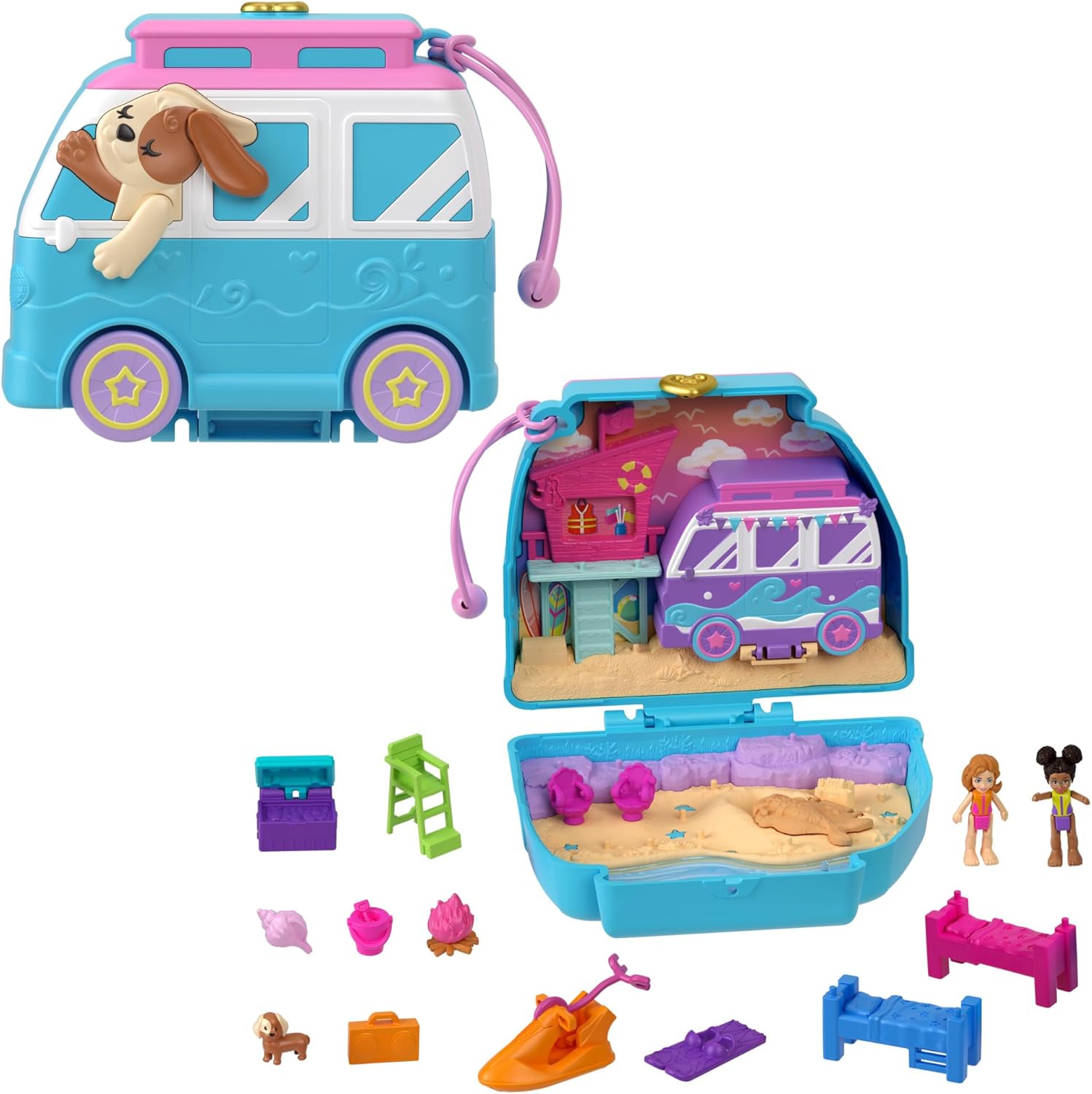 Mattel Polly Pocket: Compact s vožnjom uz more sa psićem (HRD36)